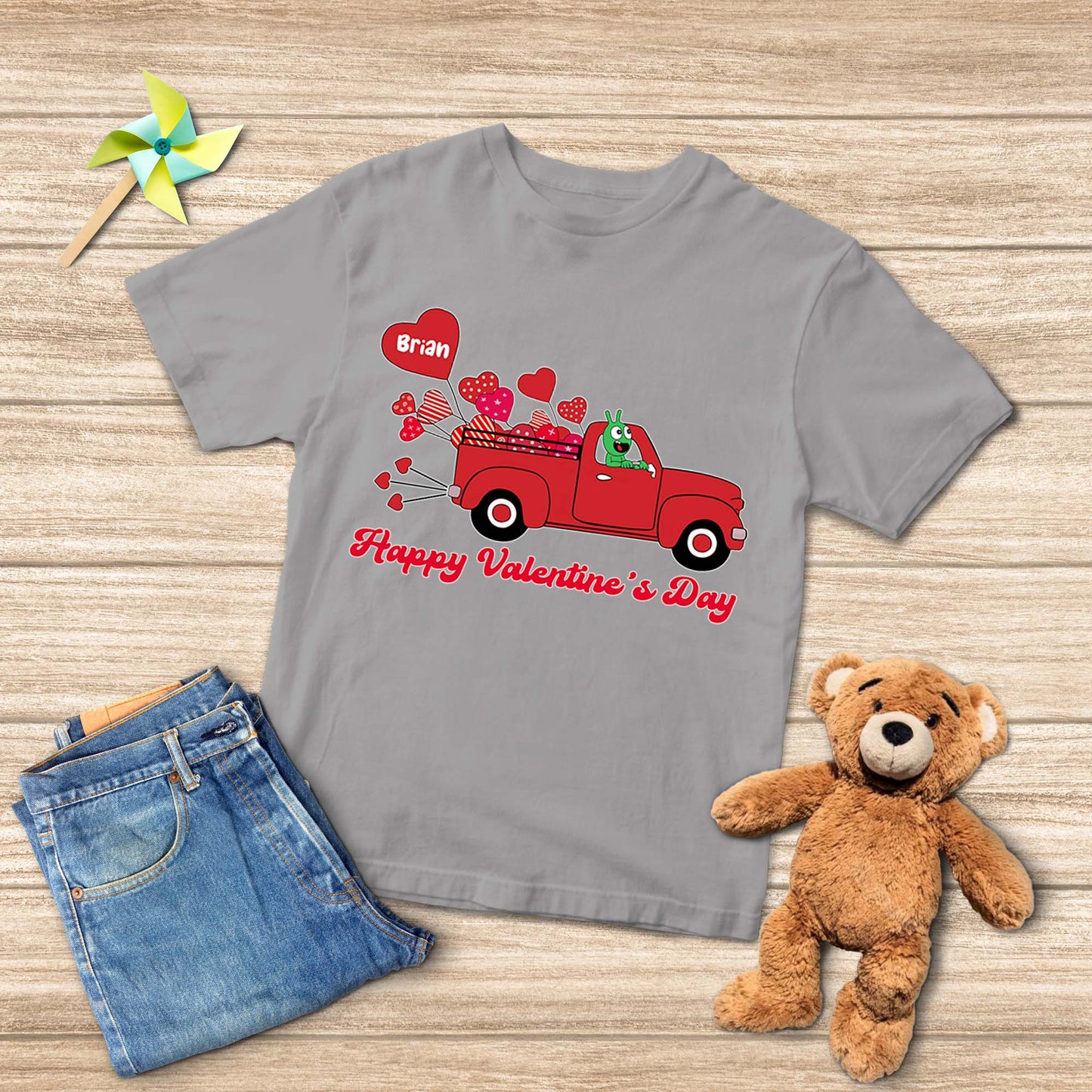 Pea Pea Valentine Balloon Red Truck Youth T Shirt