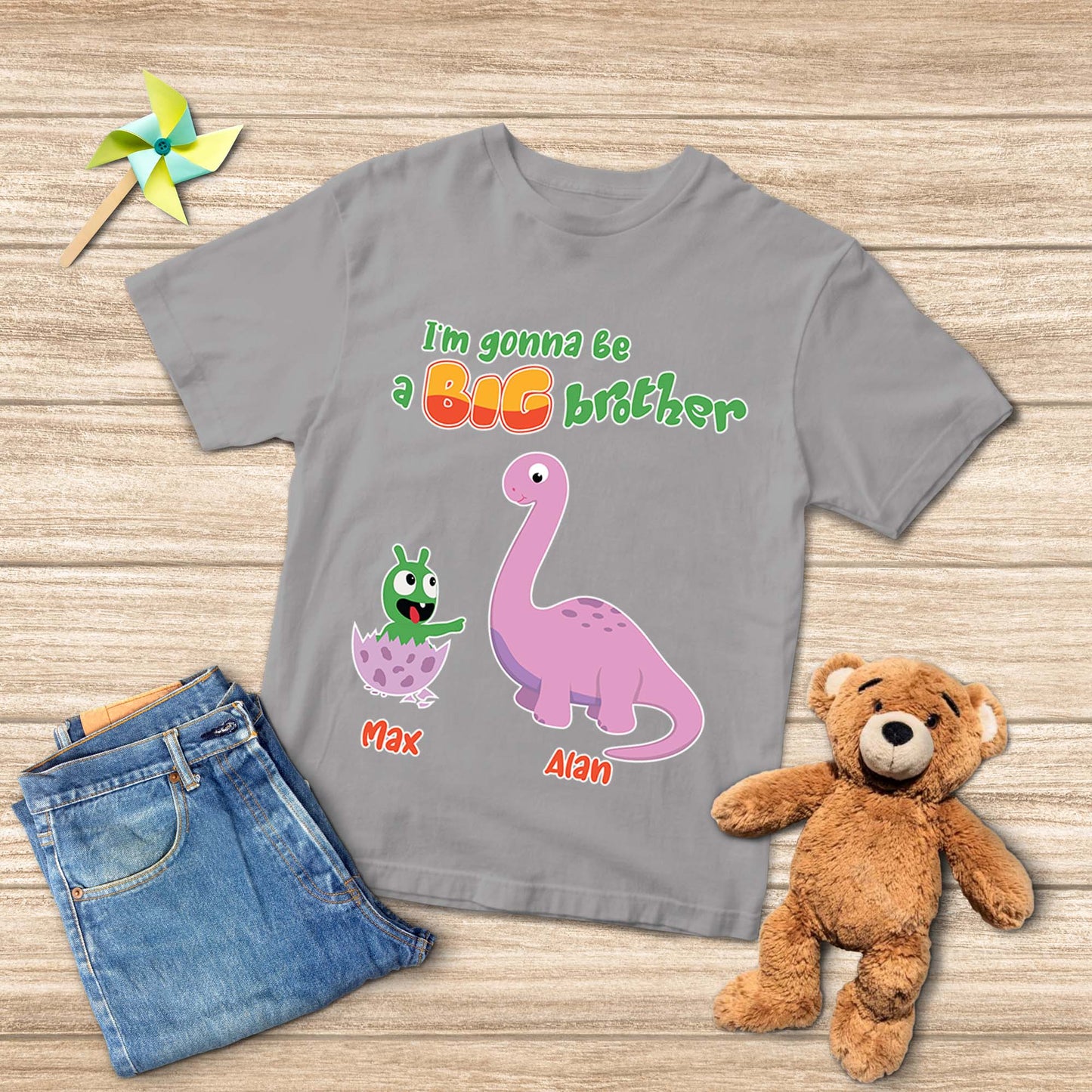 Pea Pea Big Brother Dinosaur Personalized Youth T Shirt For Kids